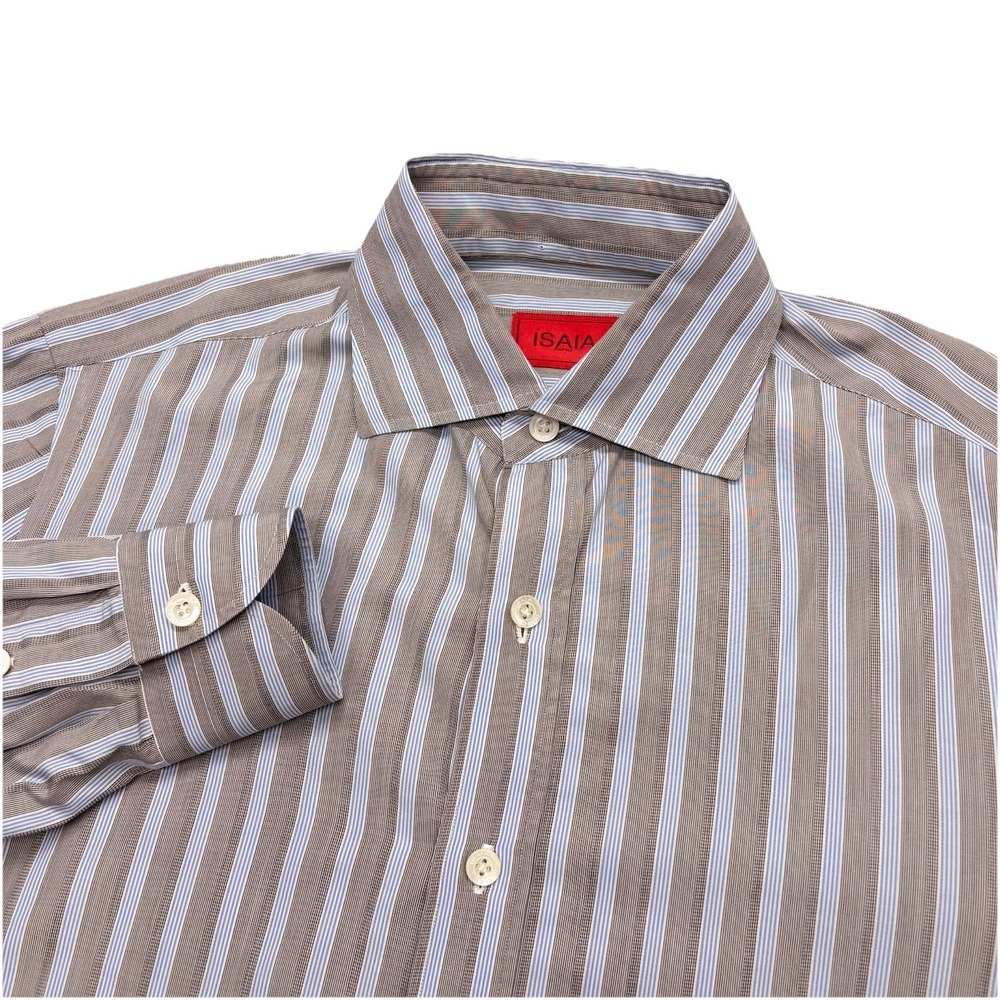 ISAIA Napoli Cotton Striped Long Sleeve Button Down Dress Shirt Italy 15.5-39